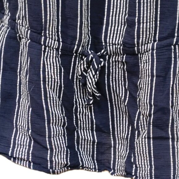 Abercrombie And Fitch Navy Striped Peplum Off Shoulder Blouse XS Coastal Boho - Picture 2 of 5